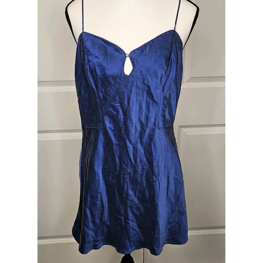 Vintage Victorias Secret Silk Slip Dress‎ Chemise Size Medium Blue Sexy 1990s
